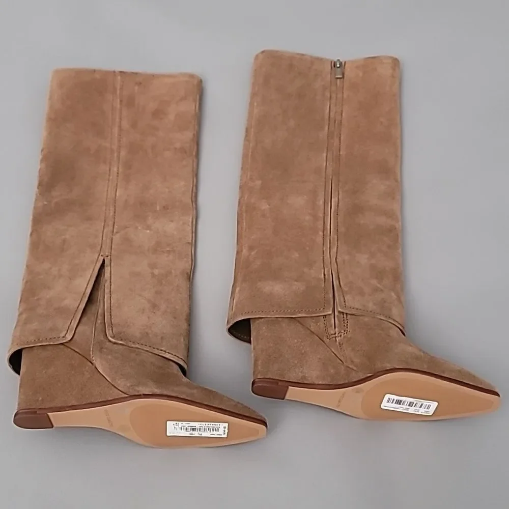 Vince Camuto Tibani Cuffed Tall Wedge Boot Nutmeg Verona 7M $249